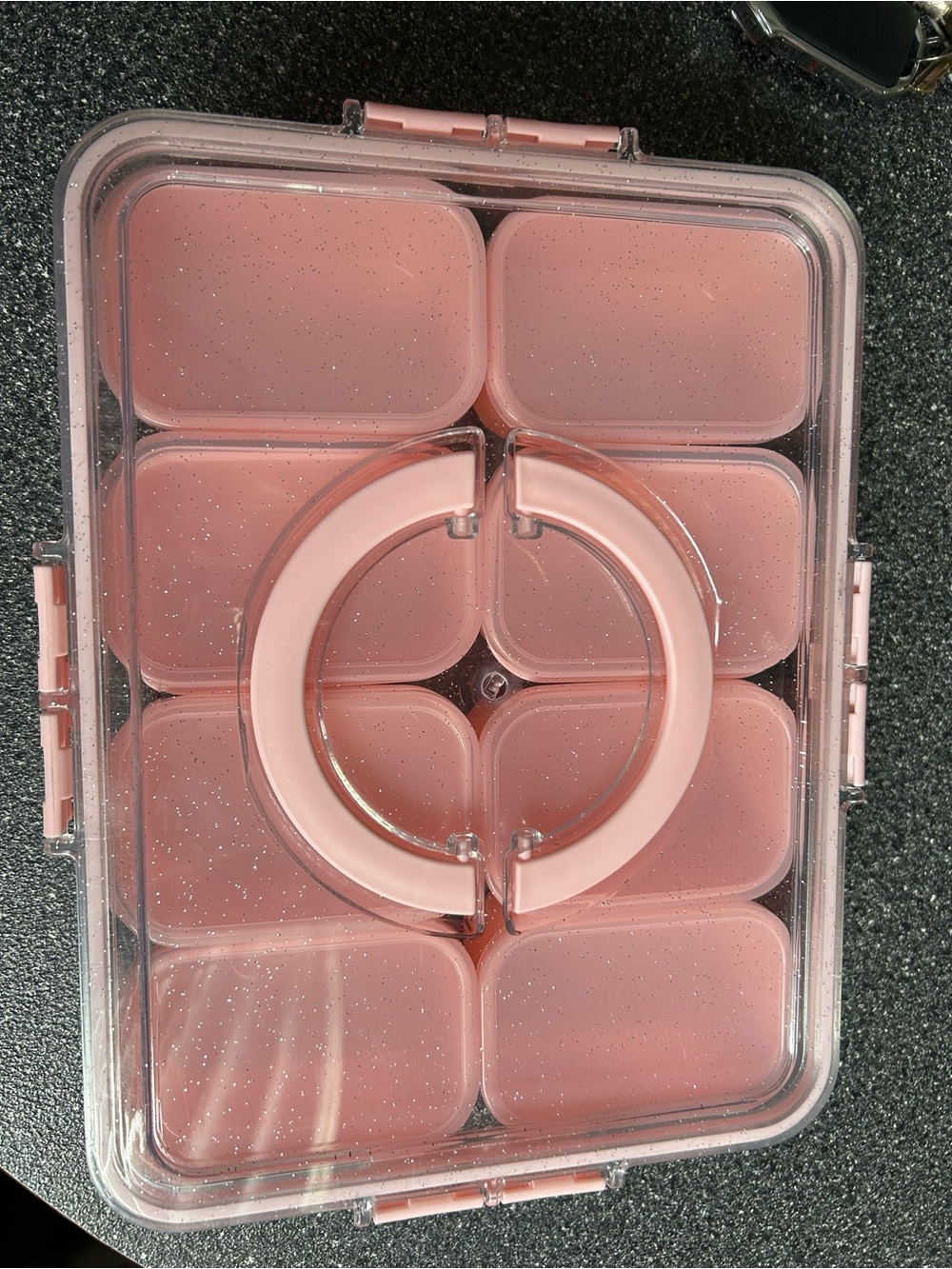 Pink Compartmental Meal Prep Container with Glitter Lid
